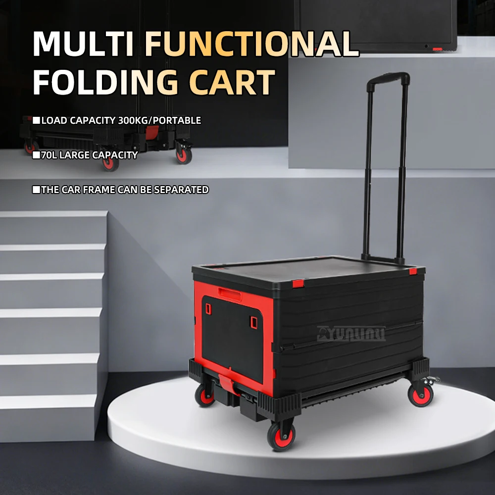 

Black 3-Inch Manual Storage Cart with Rubber Wheels - Folding Box Organizer for Home And Office