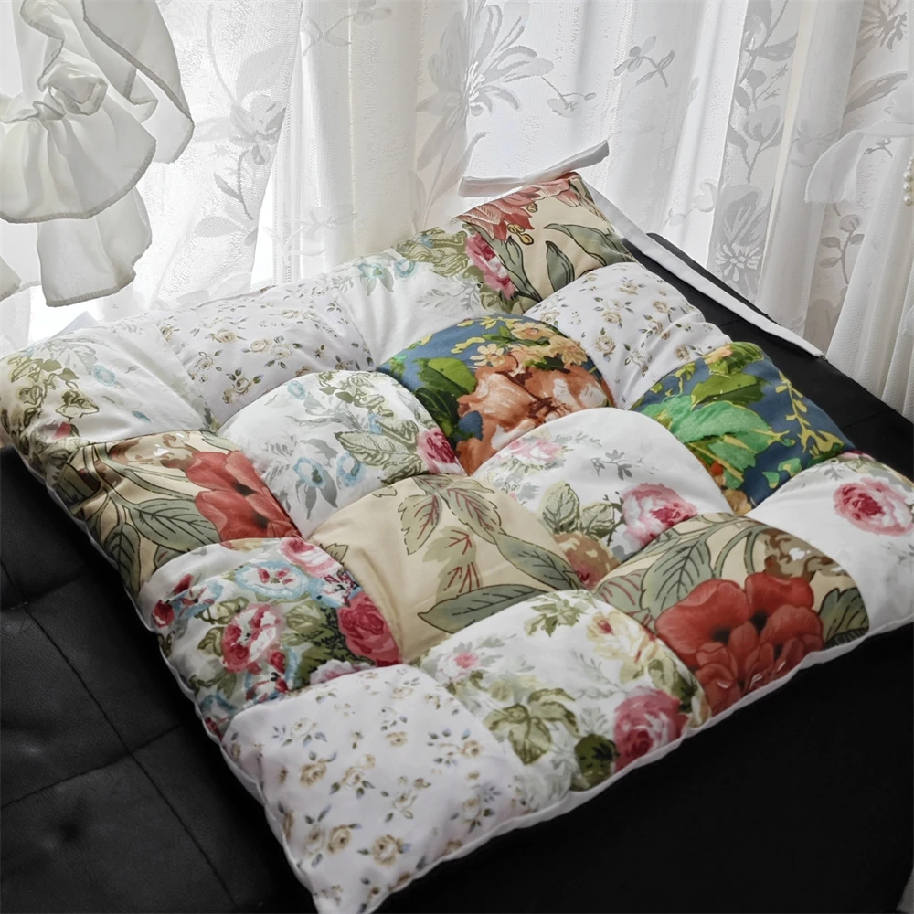 Home Decorative Chair Cushion Sofa Car Cushion Plant Printed Patchwork with Core Strap Back Solid Color Cushion 45cmx45cm