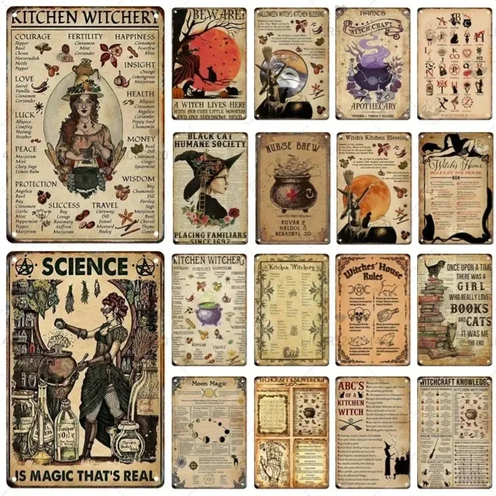 Vintage Witchery Metal Sign  Halloween Magic Poster for Room Club Bar Corridor Decor  xcm