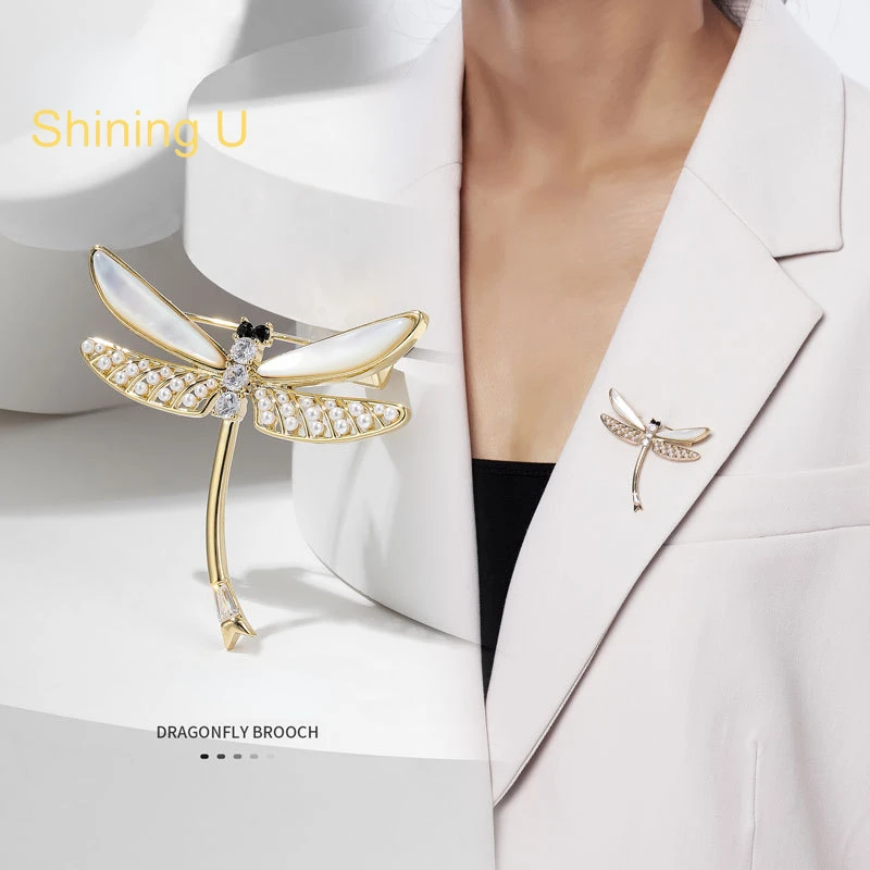 

Shining U Shell Dragonfly Brooch for Women Men Fashion Accessory New Year Gift