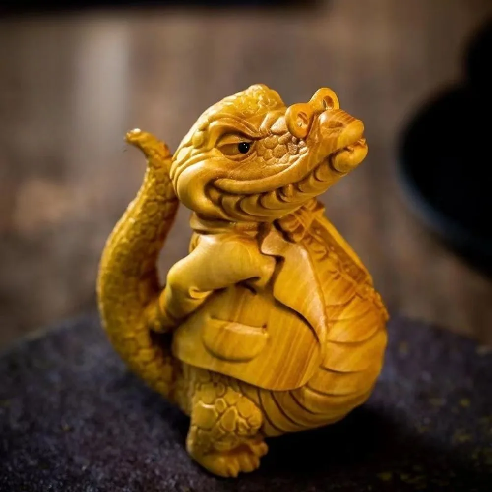 Lucky Finance Big Crocodile Wood Carving Ornament, Lobular Boxwood Hand Play Object Living Room Decor Bedroom Home Decoration