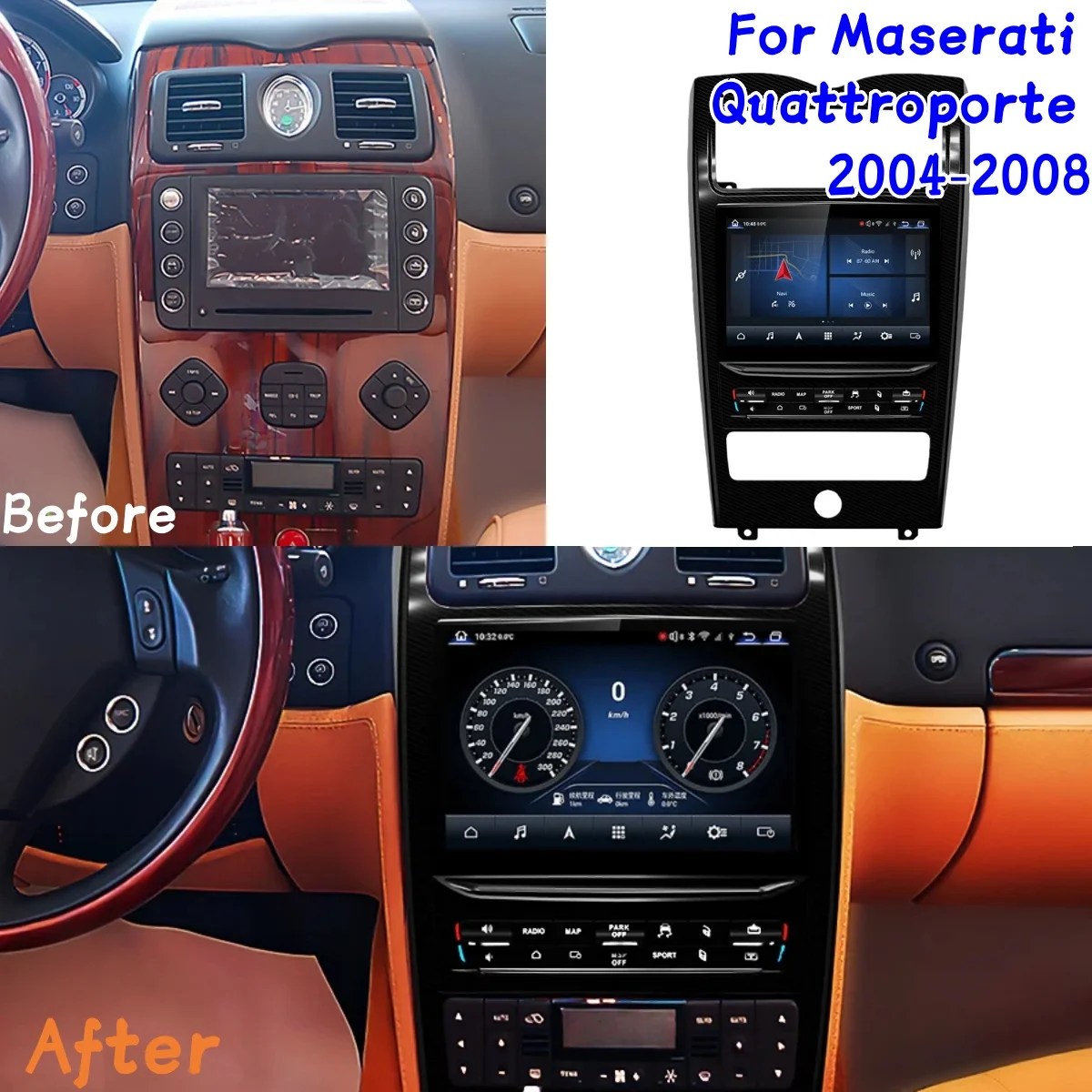 10.26inch Android13 Screen For Maserati Quattroporte 2004-2012 GPS Navigation Stereo Blu-Ray CarPlay Car Radio Multimedia Player