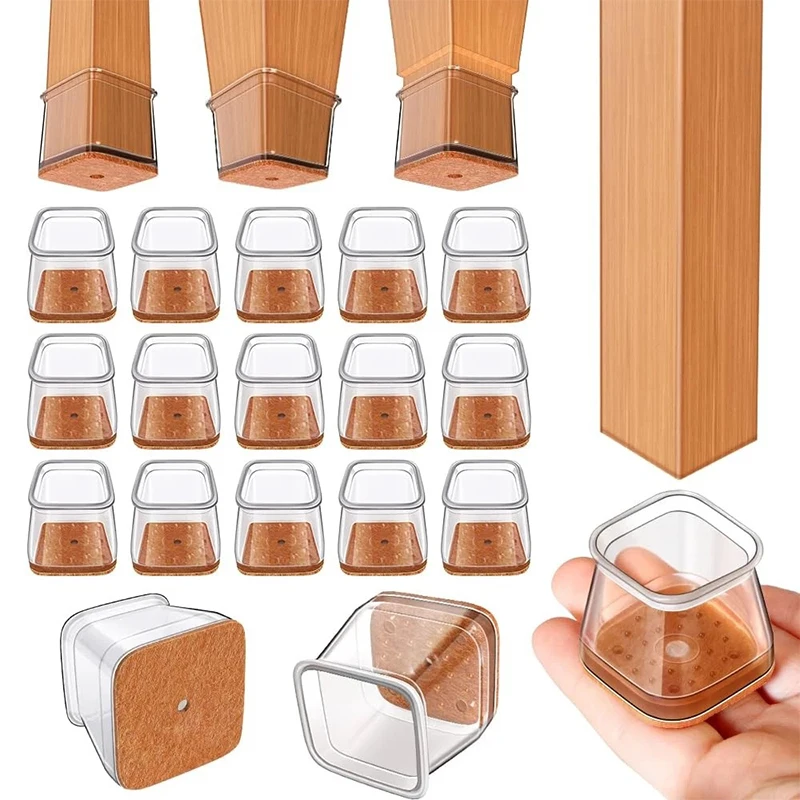 4-16PCS Chair Leg Caps Square Silicone Clear Feet Protector Pads Non Slip Reduce Noise Scratch-proof Floor Furniture Table Cover