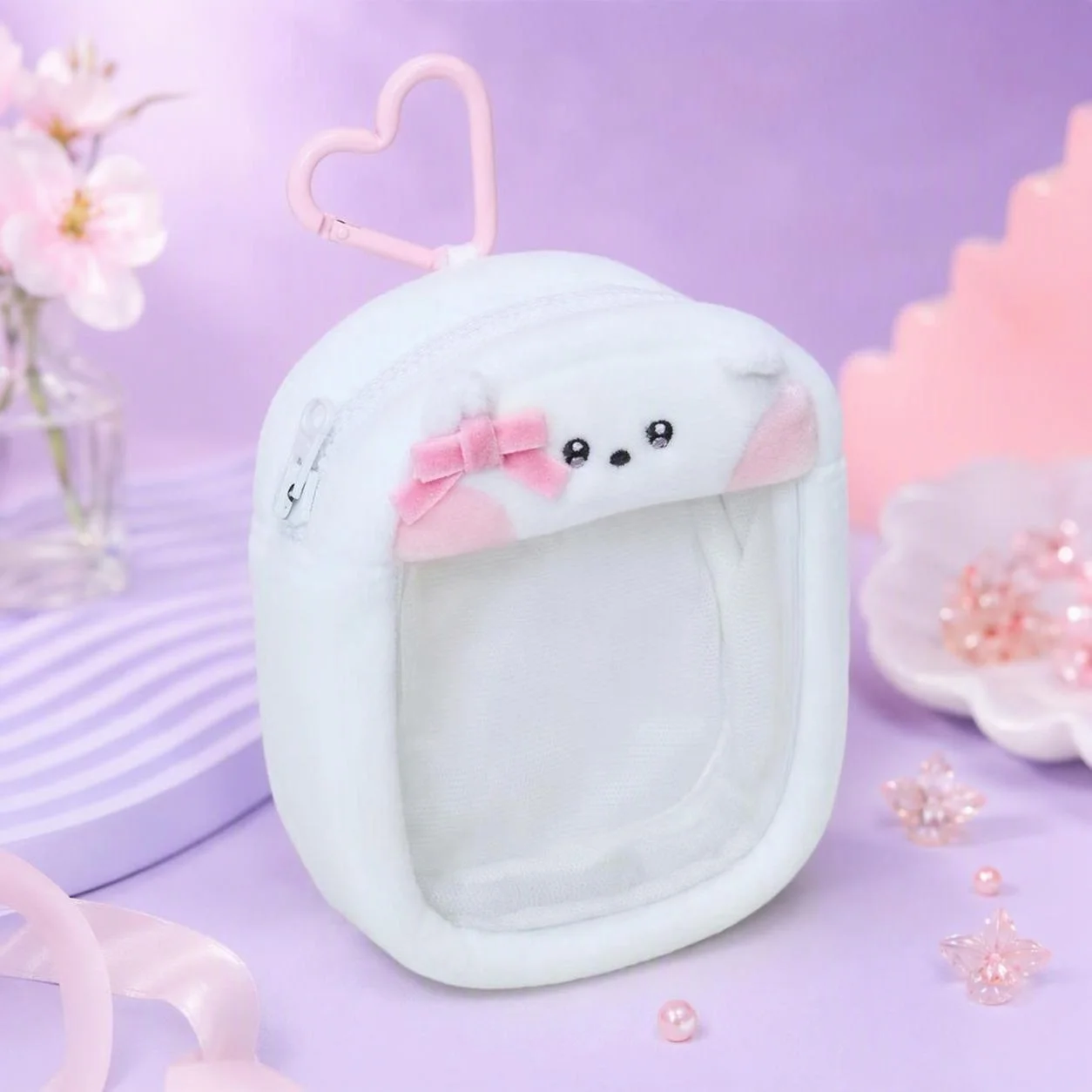 Cute White Animal Plush Transparent Coin Purse Clear Window Storage Pouch Kawaii Mini Wallet Bag Decor Gift