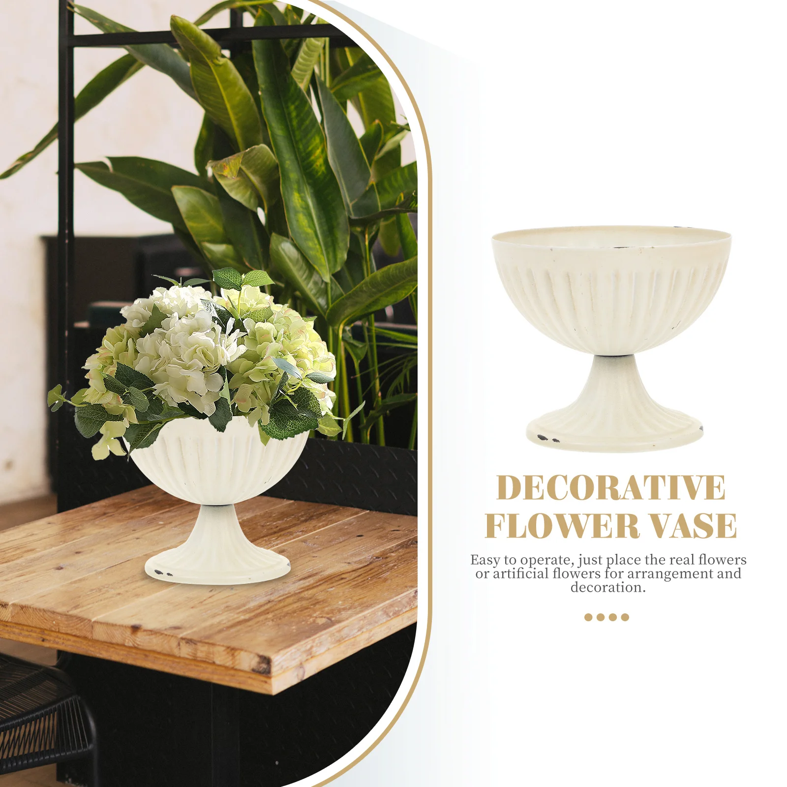 

Retro Iron Vase Floral Urn Planter White Vintage Home Decor Metal Flower Arrangement Pot Suitable Modern Minimalist Indoor