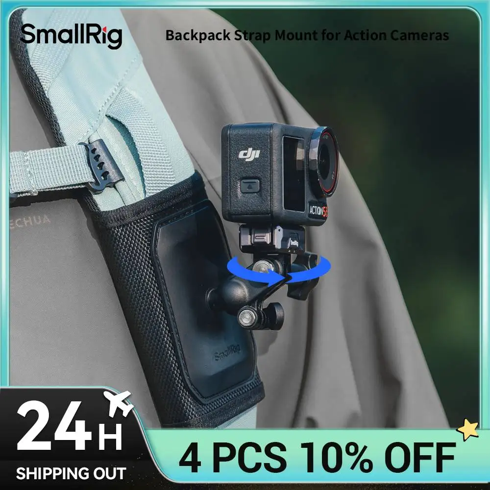 SmallRig Hook and Loop Backpack Strap Mount for Action Cameras Outdoor Vlog POV Shooting with Ball Head 180° Panning 5721