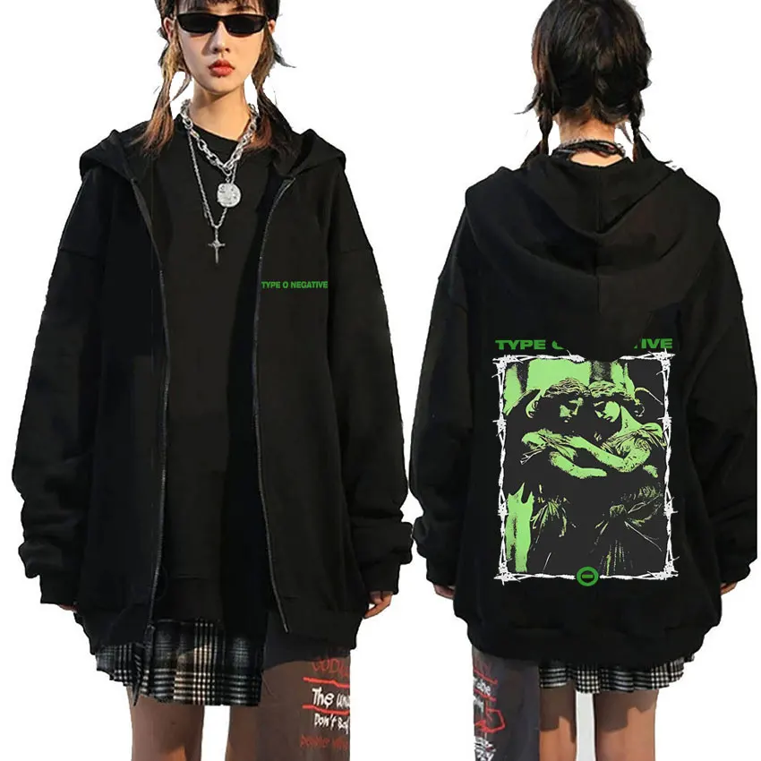 

Type O Negative Zipper Hoodie Men Women Retro Gothic Rock Metal Zip Up Jacket Male Fleece Cotton Oversized Zip Up Sweatshirts