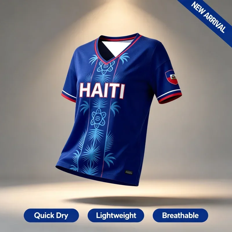 2026 New Quick Drying Haiti 3D Print Theme Football Sports Training Fan Surrounding T-shirt for Men  Parent-child Tops