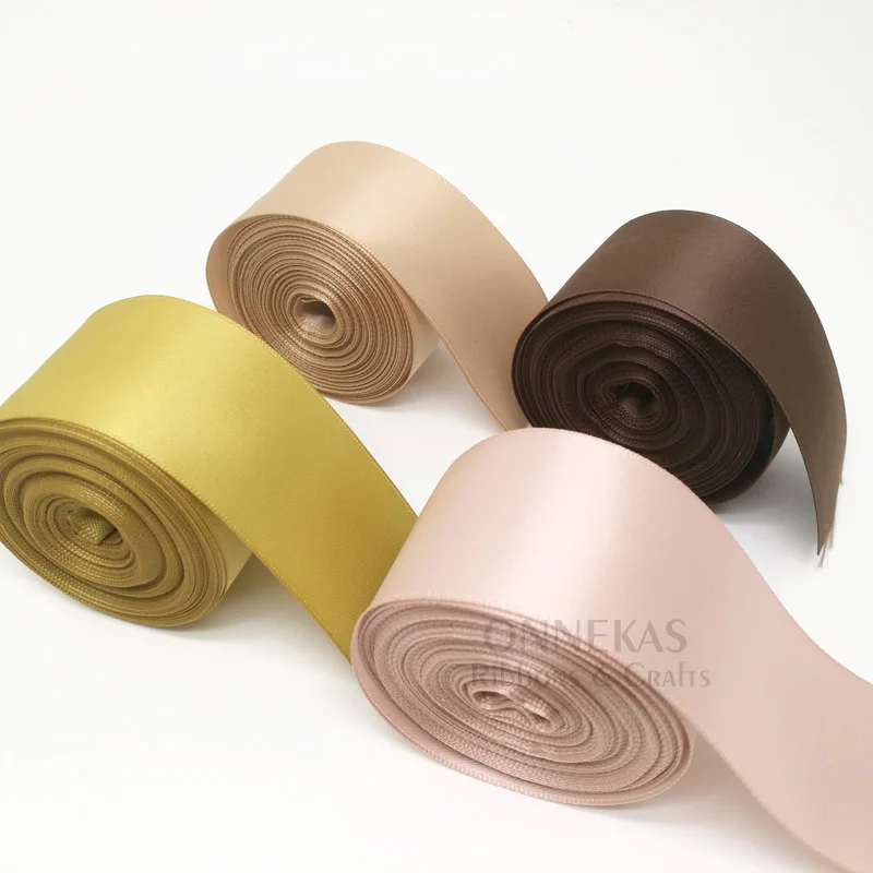 100Yards 6/9/13/16/19/25/38mm Brown Double Sided Satin Ribbon Solid Color Silky Ribbons 100% Polyester Smooth Ribbon Tapes