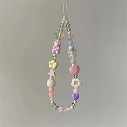 Korea Cute 3D Flower Bear Phone Lanyard For iPhone 15 Samsung Strap Girl Chain Pendant Candy Rope Jewelry Hanging Keychain Charm