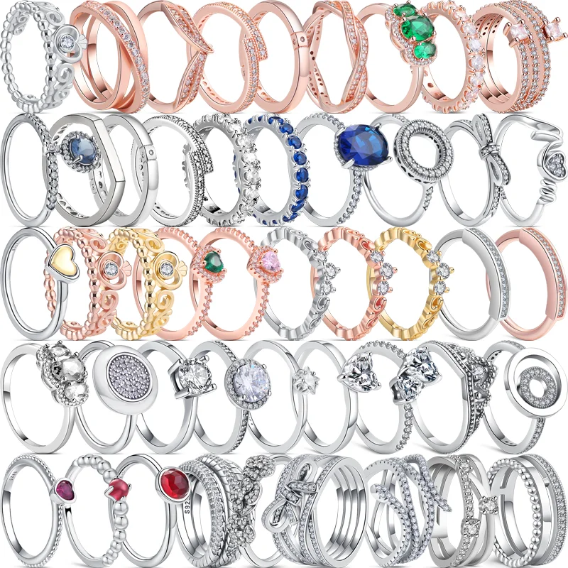 

Pantaro Authentic 925 Sterling Silver Princess Regal Crown Heart Double Circle Multiple Layer Rings Women Jewelry Free Shipping