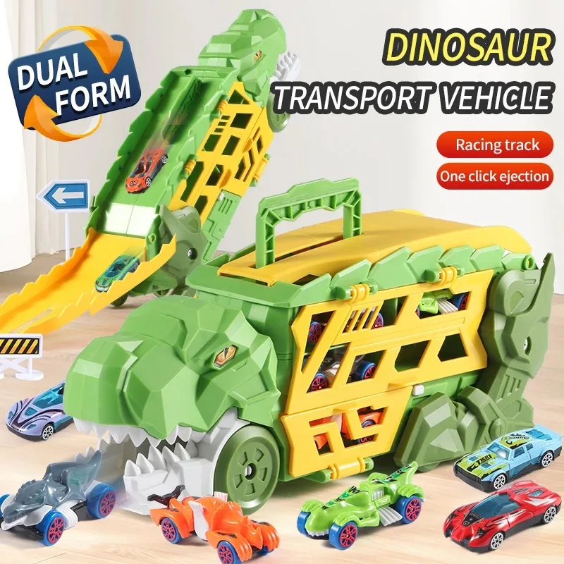 Dinossauro morphed pista ejeção carro brinquedo liga modelo de carro menino morphed glide ejeção transporte quebra-cabeça