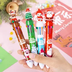 Merry Christmas Colorful Pens Cartoon Santa Claus Xmas Tree Ten Color Ballpoint Pen Writing Tool Office School Supply Souvenir