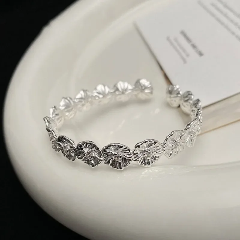 

925 Sterling Silver Charming Three Dimensional Flower Wreath Bracelet for Women Fine Jewelry Minimalist Accessories Wholesale