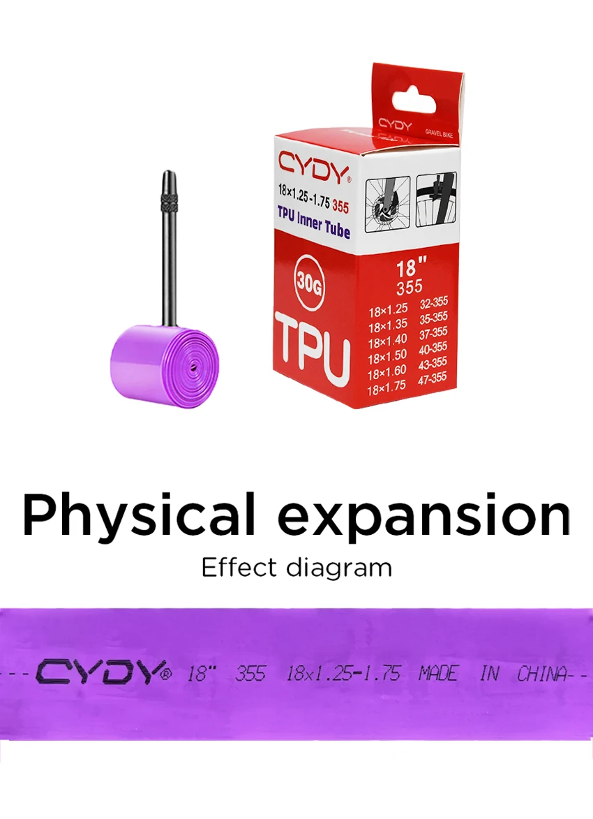 30G CYDY Fahrrad-TPU-Schlauch mit Ventil 45mm für 18 Zoll (355) 1.25, 1.35, 1.4, 1.5, 1.6, 1.75 Zoll BMX-Fahrradreifen – Detail 10