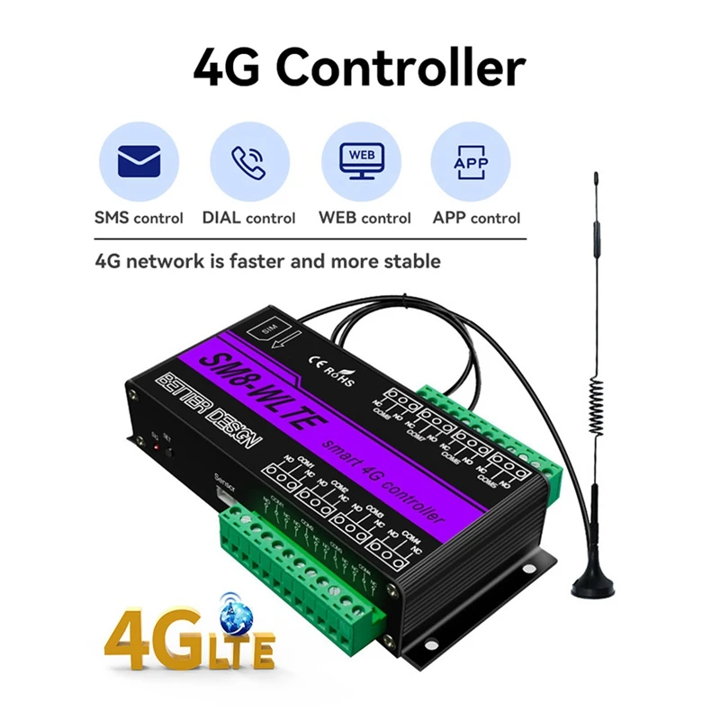 SMS GSM 4G LTE 8 Channel Relay ON/OFF Switch for Gate Opener Motor Control SM8-WLTE APP Remote Controller EU Plug