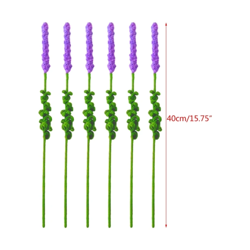 Artificial Wool Knitted Flowers Handmade Crochet Flower Bouquet Faux Fake Lavender Pick Home Office Kitchen Table Decor
