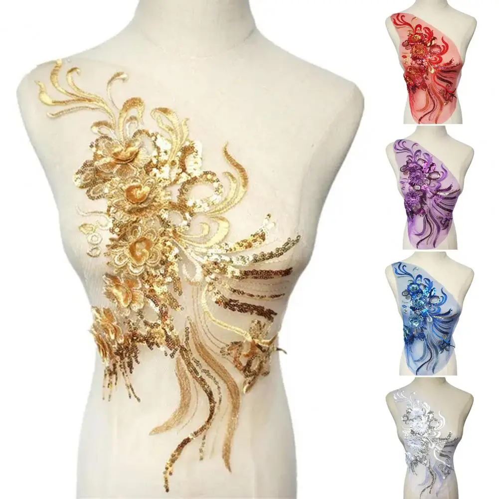 

DIY Sewing Fabric Sequin 3D Embroidery Lace Flower Applique Make Clothes See-through Mesh Costume DIY Fabric Sewing Accessories