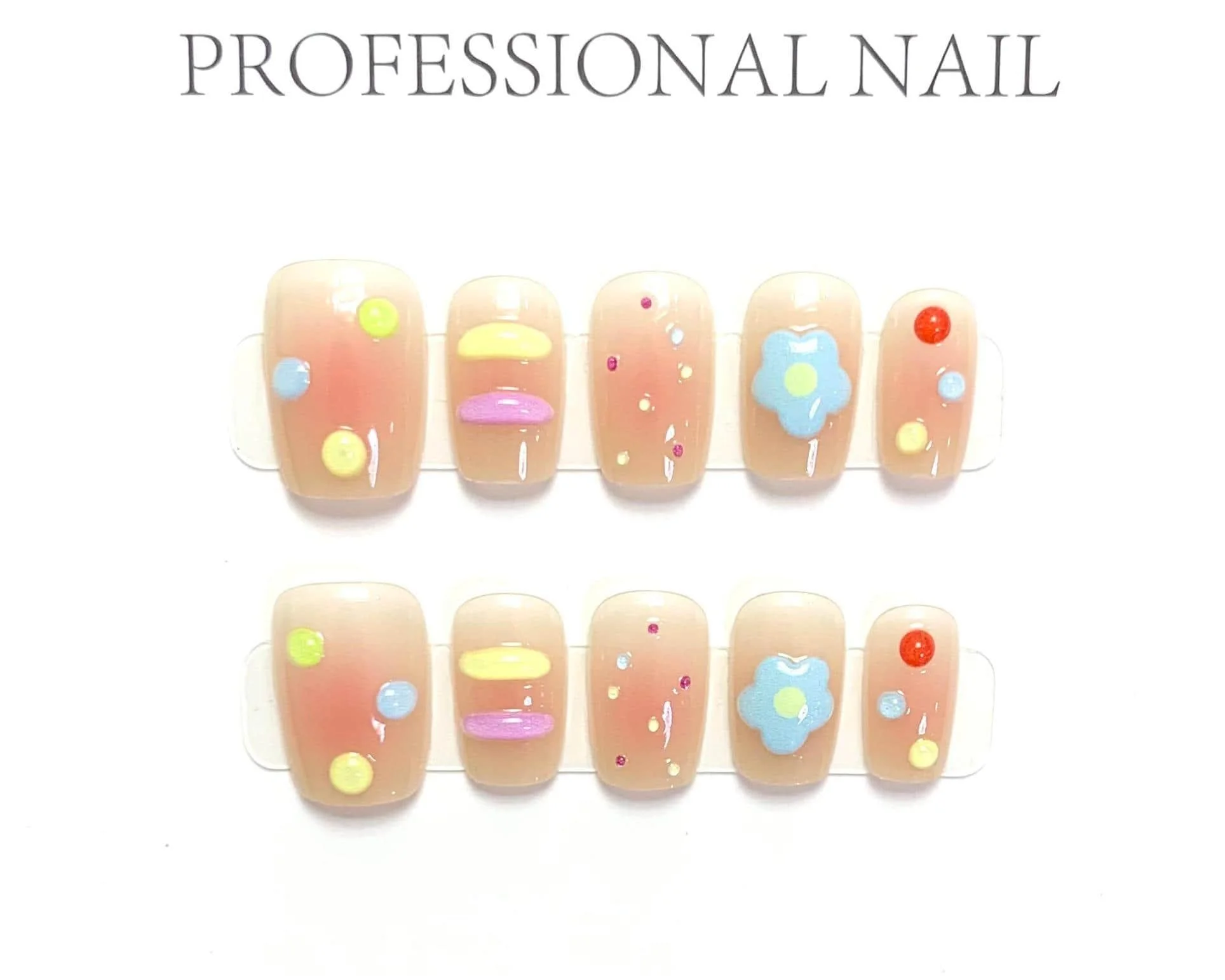 10 pçs escada curta verão cor imprensa em unhas artesanal design simples para todas as ocasiões com ferramentas de 4 peças abas adesivas de unhas