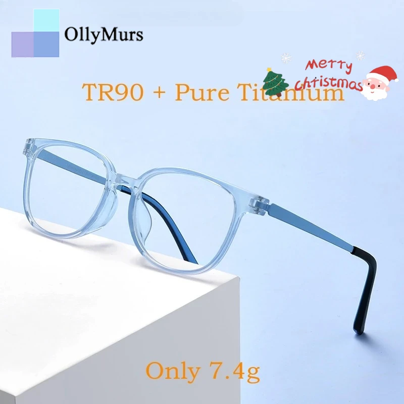 

OLLYMURS прочные сверхлегкие гибкие детские очки из чистого титана Tr90 в круглой оправе для оптических очков в стиле ретро для мальчиков и девочек