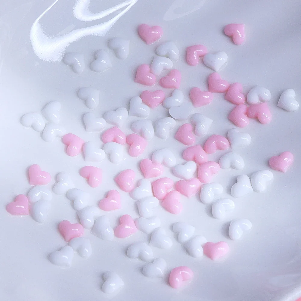 100pcs Kawaii Pink White Mini Love Heart Nail Charms 3D Heart Shape Resin Valentine's Decoration Nail Art Parts Supplies 5mm