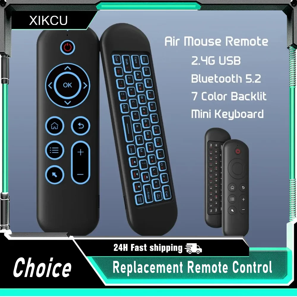 

Беспроводной пульт-мышь M5 с двойным режимом BT5.2 и 2.4G, гироскопом, ИК-обучением и подсветкой, мини-клавиатура для Android TV BOX и ПК