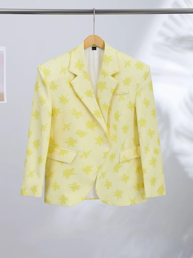 Bedruckter Anzug mit Seitenreißverschluss, Minirock-Anzüge für Damen, Eleganter Revers-Langarm-Einknopf-Slim-Fit-Mantel, Minirock, Neues Outfit – Detail 3