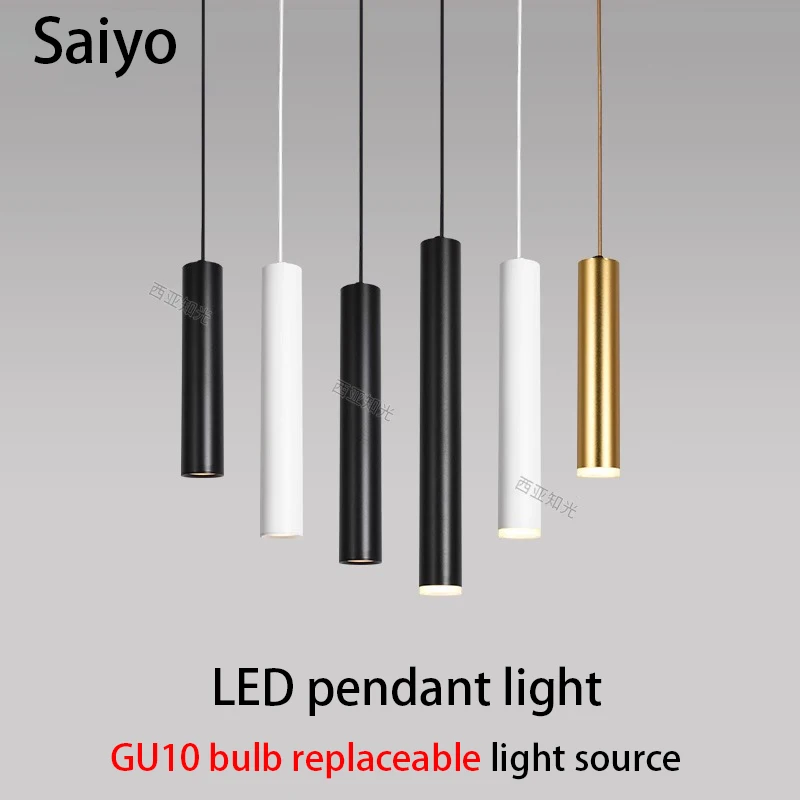 

Led Pendant Lamp GU10 MR16 Replaceable Bulb Ceiling Lamp Surface Mounted Long Tube Hanging Spot Light For Dining Table Bedroom