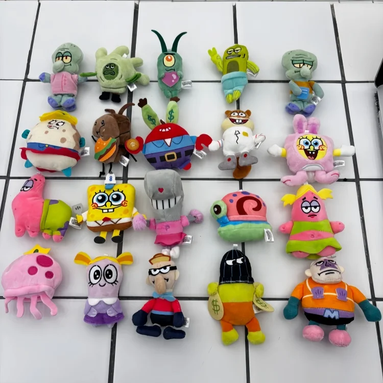Original X11 SpongeBob Schwammkopf Bikini Bottom Tagesausflug Überraschungsbox Niedlicher Plüsch-Schlüsselanhänger Taschenanhänger Anime-Figur Sammlerstück Geschenk – Detail 2