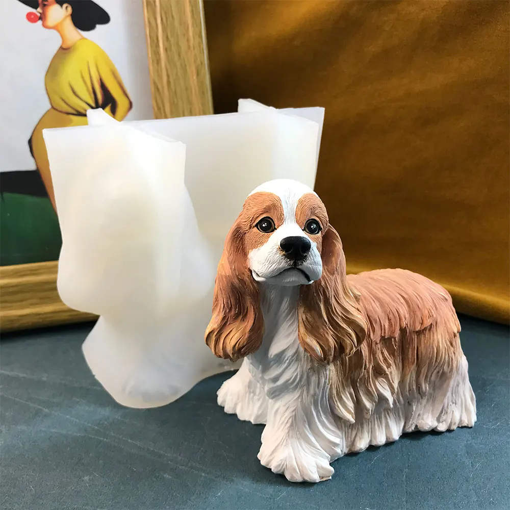 Molde de silicona 3D para perro Cocker Spaniel, bricolaje, resina epoxi para perro mascota, recuerdo de yeso, molde de animales, decoración del hogar para amantes de los perros