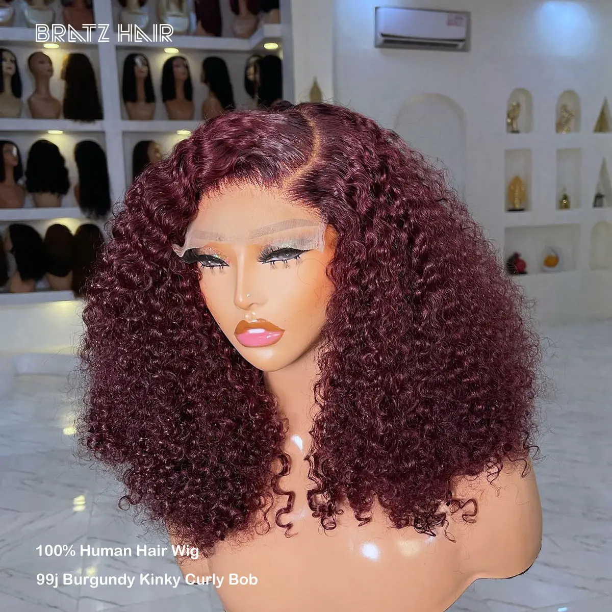 Glueless Wig Human Hair Ready to Waer 99j Burgundy Kinky Curly Bob Wig Preplucked Wine Color 4x4 5x5 HD Lace Bob Wig 400 Density