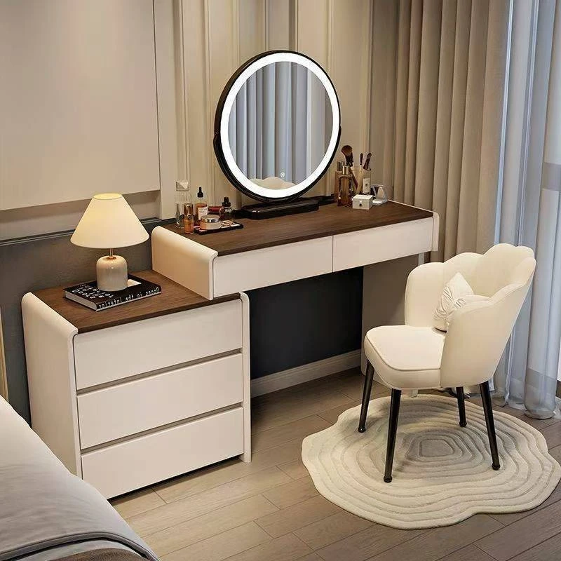 Bedroom Dresser Walnut Dresser Bedside Bucket Cabinet Integrated Modern Simple Makeup Table with Skirting Line