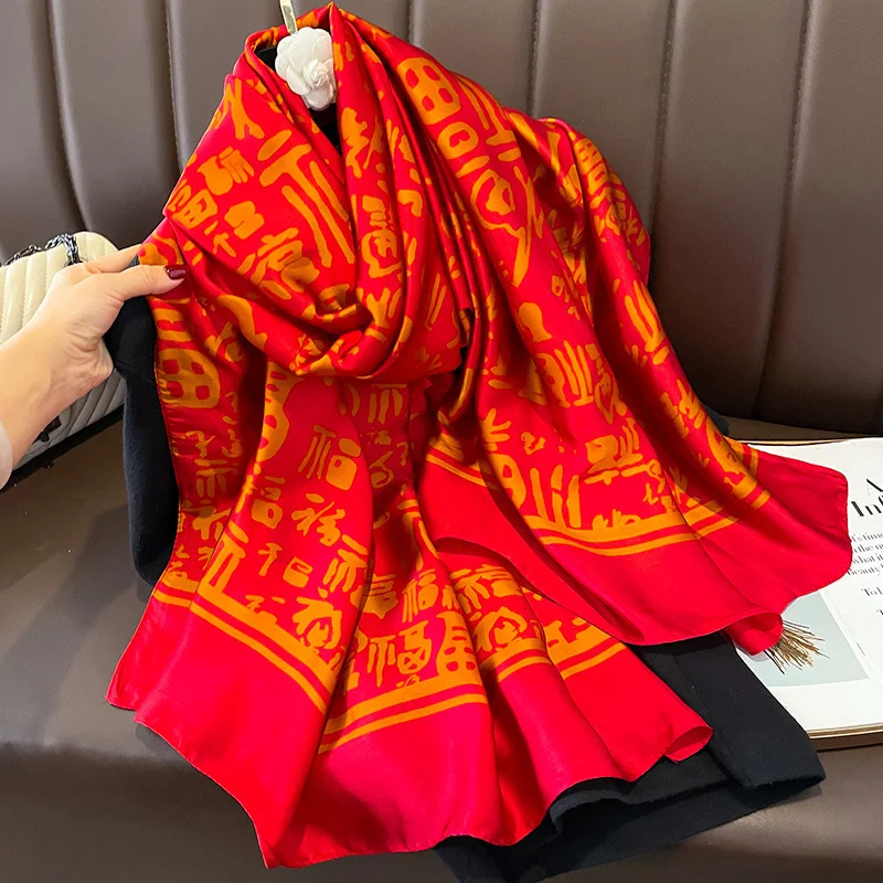 Women 180*90cm Chinese style Soft Silk Scarves female Lady Shawl Hijab Wrap Foulard Bandanna Muffler Beach Pareo