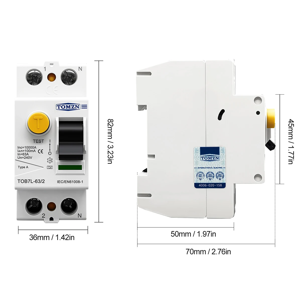 TOMZN Electromagnetic RCCB Residual Current Circuit Breaker A/AC/B/F Type 2P 4P 40A 63A 30mA 100mA 300mA Anti-electric Shock
