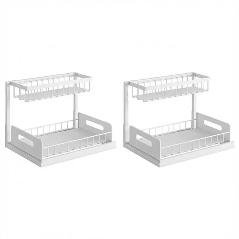 

A58Z Multi-Purpose Under Sink 2 Tier Sliding Cabinet Basket Organizer Drawer Pull Out Cabinet Sink Storage System
