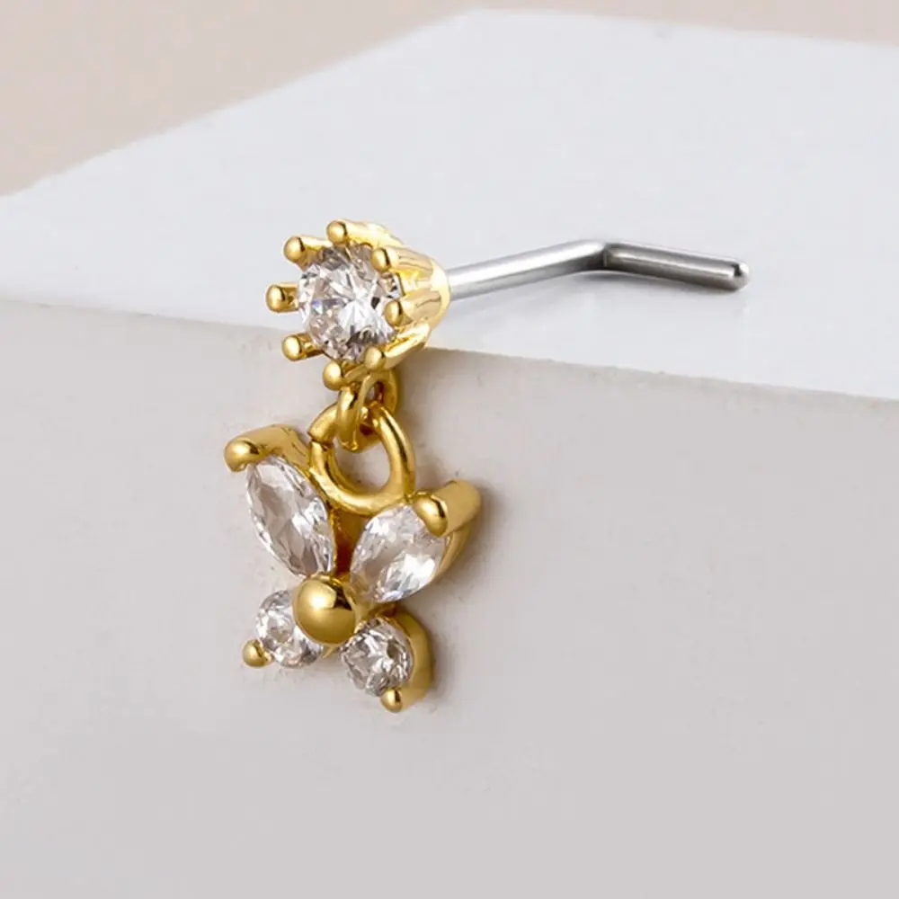 Piercings de Acero Inoxidable para la Nariz, Estilo Gótico, con Tornillo en L, Joyería Corporal, Cristal de Zirconia, Piercing para la Nariz, para Mujer