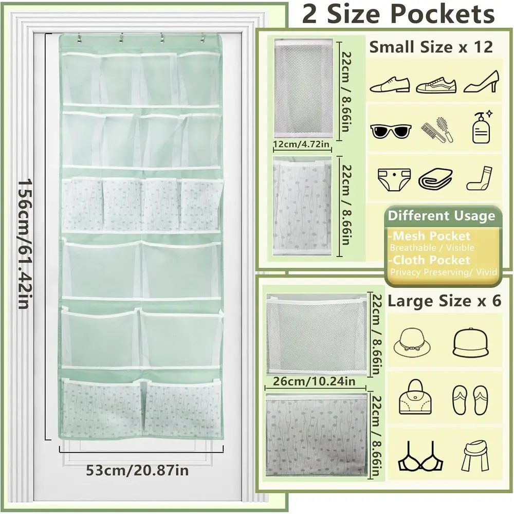 Over-the-Door Organizer with 4 Types of Hooks, Shoe Rack, Closet Storage for Socks, Hats, Underwear, and Travel Essentials in Gr