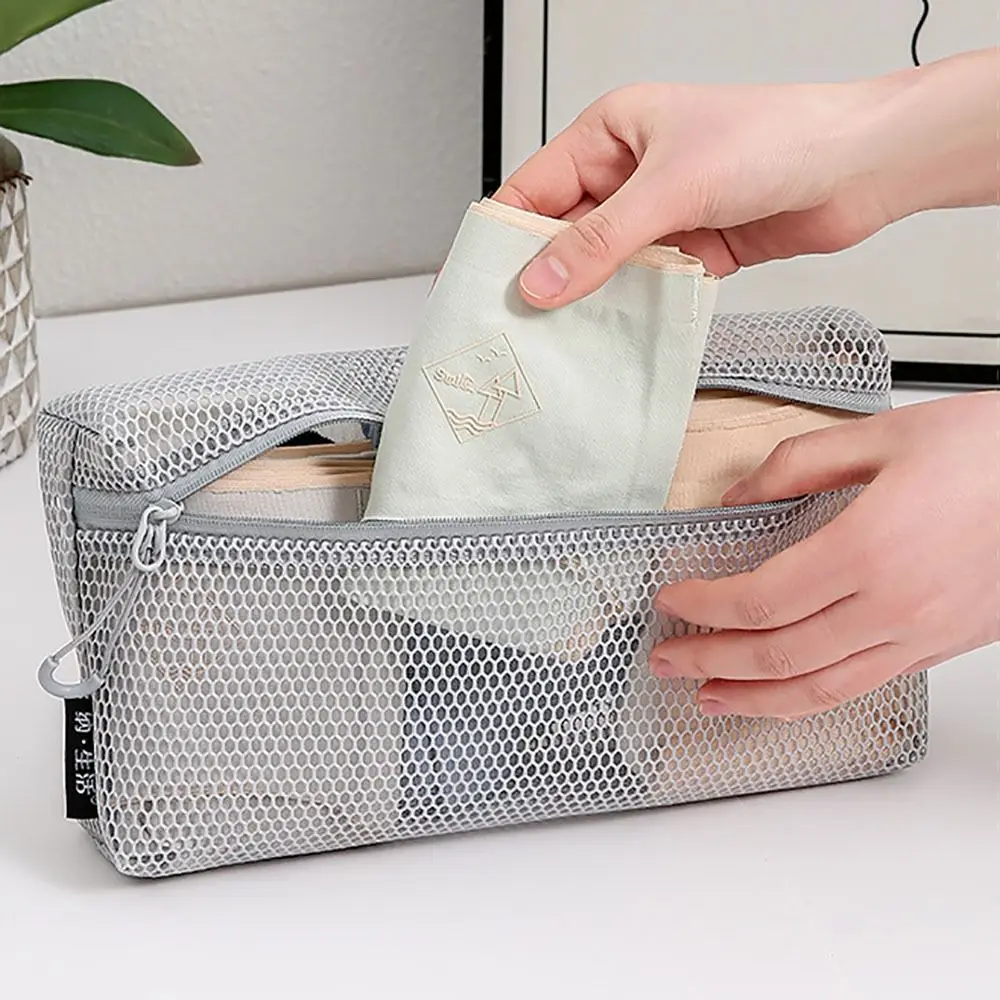 Bolsa de armazenamento casual de nylon com zíper Bolsa cosmética portátil Bolsa de malha multiuso para viagem