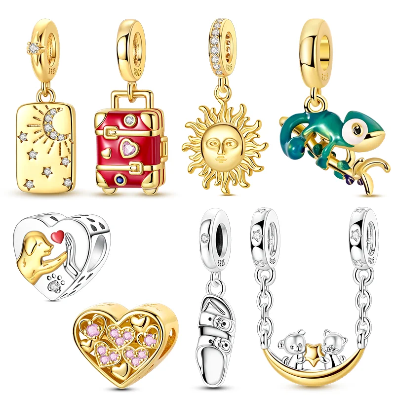 

Original Sparking Golden Charms 925 Sterling Silver Star Moon Sun Pendants Beads Fit Bracelet Necklace Jewelry Gift For Women