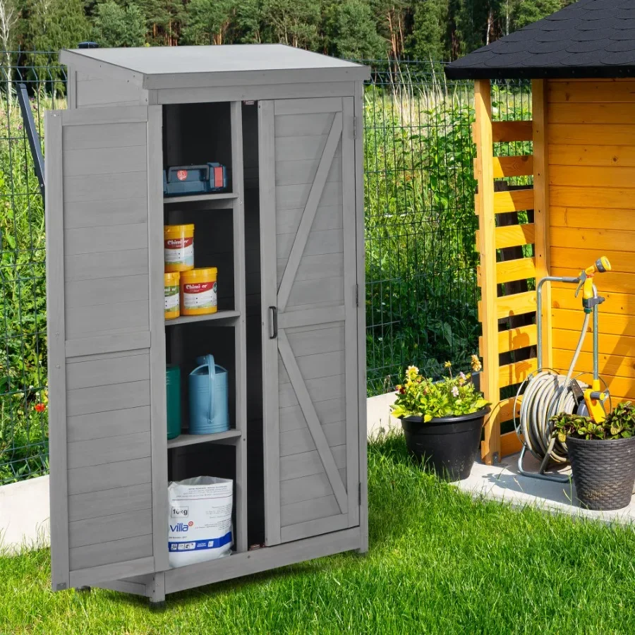 

Outdoor Storage Cabinet and Metal Top Garden Storage Shed Outdoor 68 Inches Wood Tall Shed for Yard and Patio
