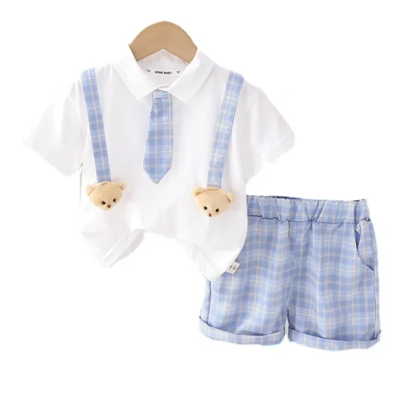 New Summer Baby Clothes Suit Children Boys Clothing Plaid T-Shirt Shorts 2Pcs/Sets Toddler Casual Cotton Costume Kids Tracksuits