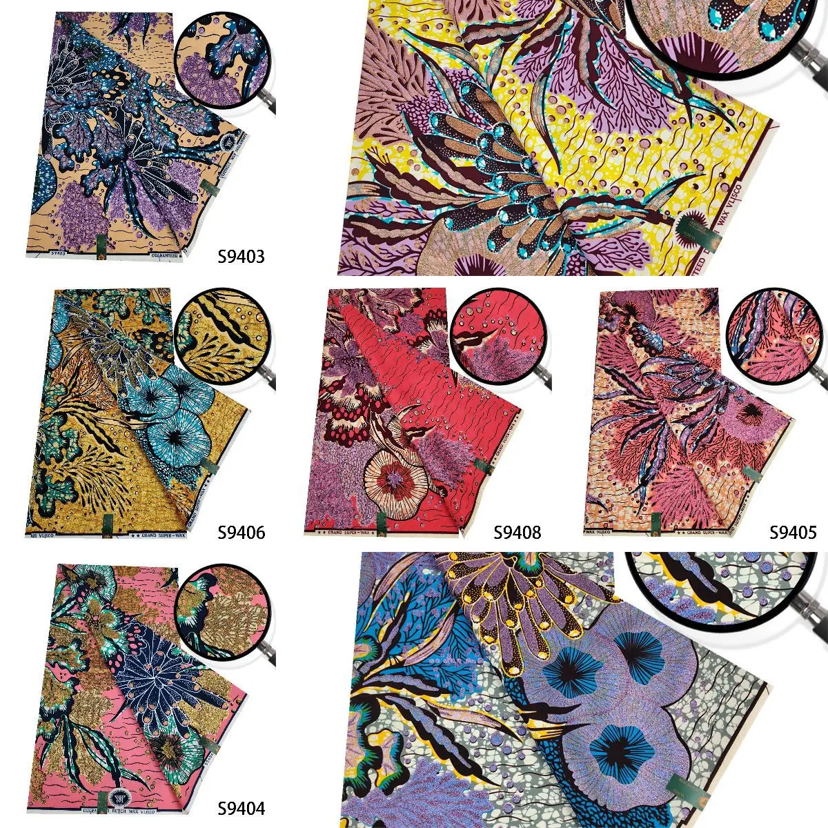 

7 Patterns Available African Style Wax Cotton Fabric with Plants Print for DIY Sewing Clothing Cushion Sofa 6Yards Long R2230