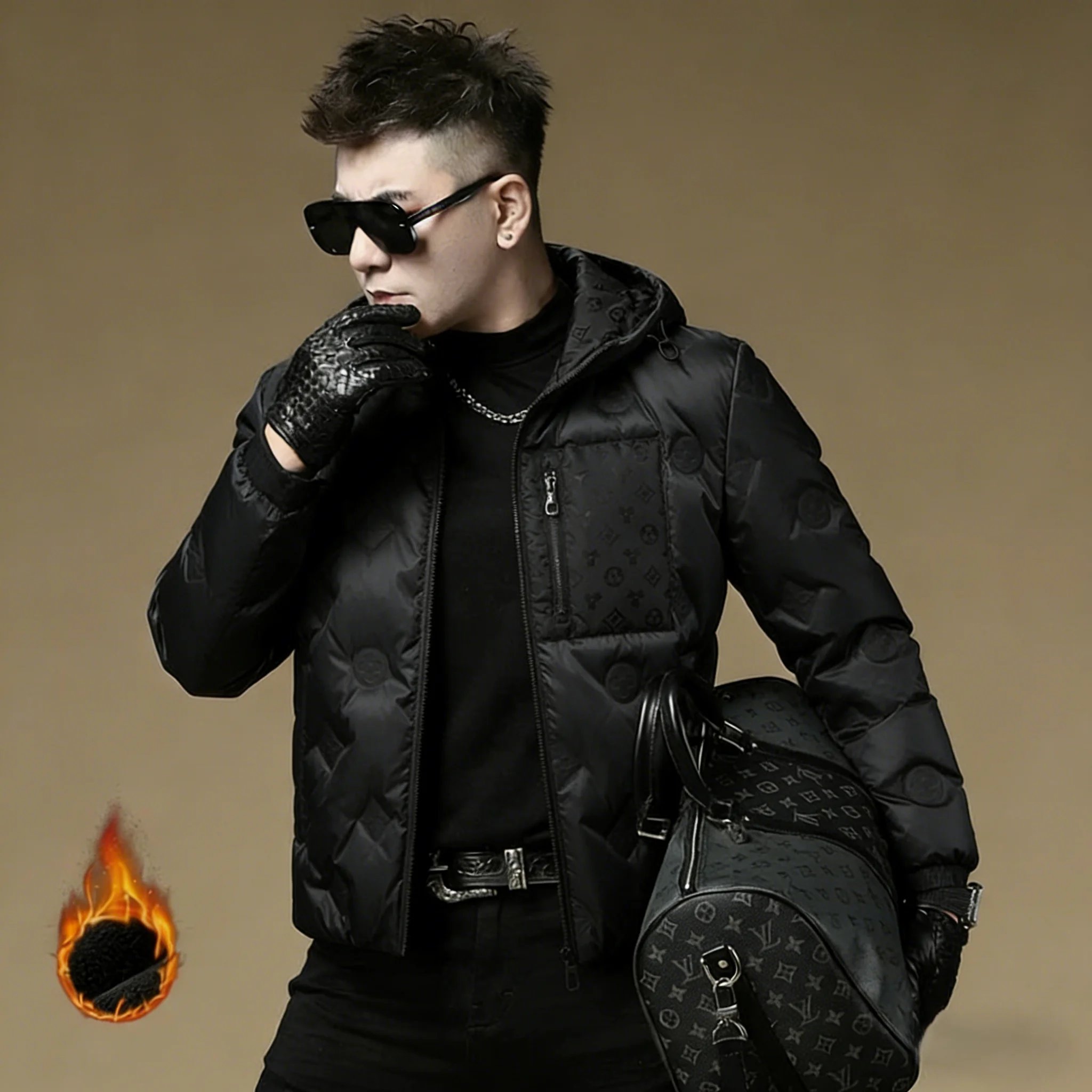 

Luxury Du Print Men's down Jaet Thi Warm White Du Feather Fill Winter New Sle Bla Ci Casual Regular Fit Zipper