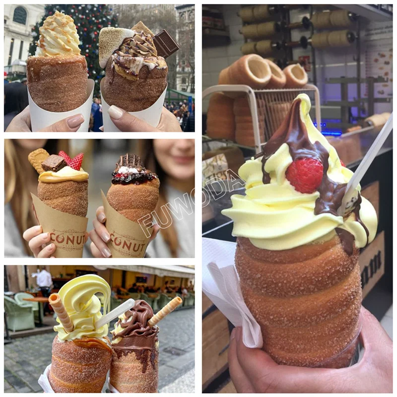 Donut Doughnut Ice-Cream Cone Maker Electric Chimney Cake Kurtos Kalacs Machine Hungary Trdelnik Chimney Bread Roll Machine