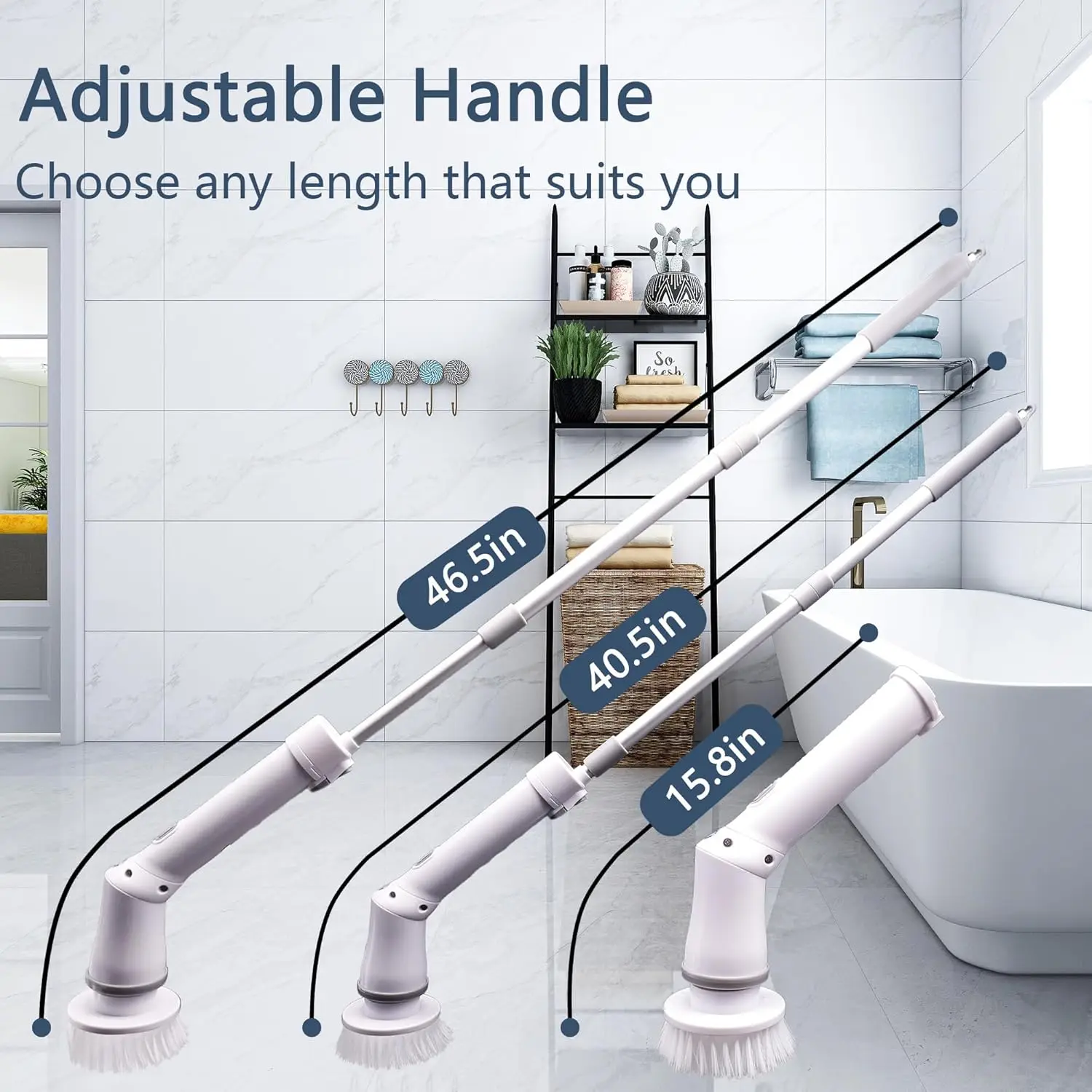 فرشاة تنظيف كهربائية دوارة، فرشاة تنظيف لاسلكية مع 6 رؤوس، سرعة مزدوجة، مقاومة للماء IPX7، مقبض قابل للتعديل للحمام، Showe #3