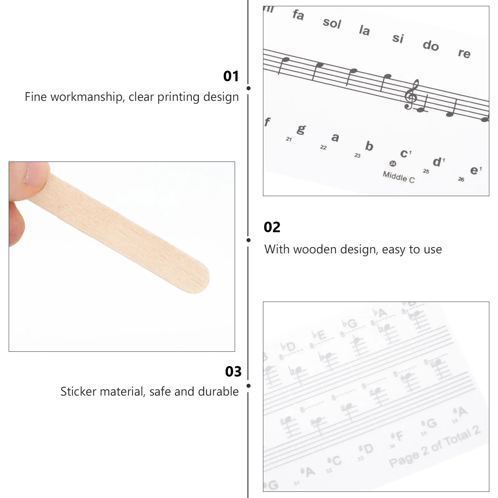 

2 Sets Piano Keyboard Stickers Removable Notes Guide for Beginner Introductory Keys Waterproof PVC Wear Resistant Piano