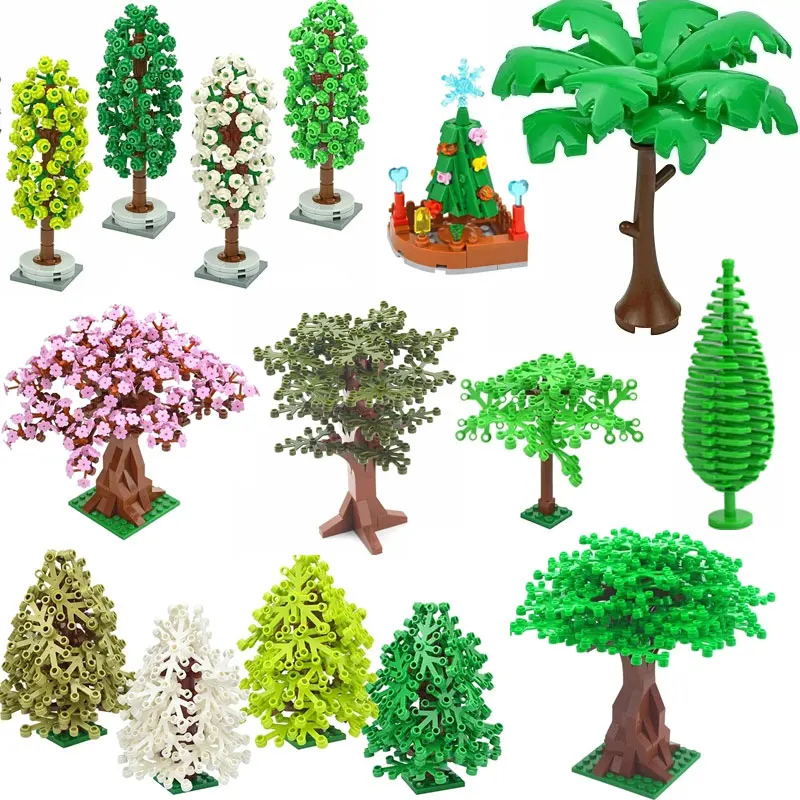 DIY Plant Tree City Bricks Assemble MOC Pine Christmas Tree Model Building Blocks Educational Creative Toys For Children Gifts