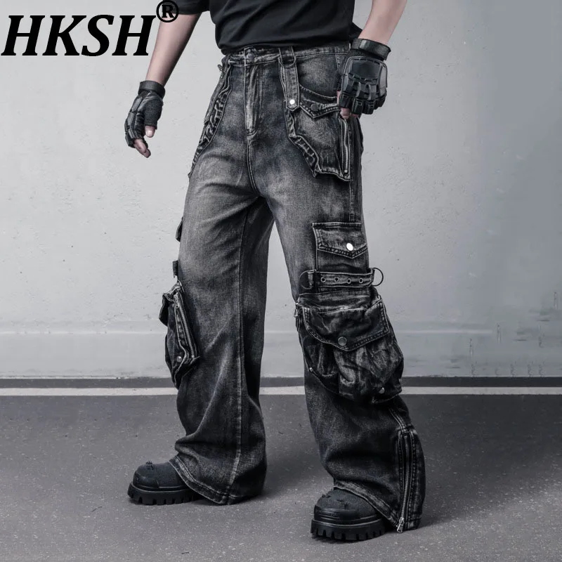 Celana Punk Fungsional High Street Multi-saku Tiga Dimensi Gaya Safari Pria Baru Musim Semi Musim Gugur HKSH Ins HK13294