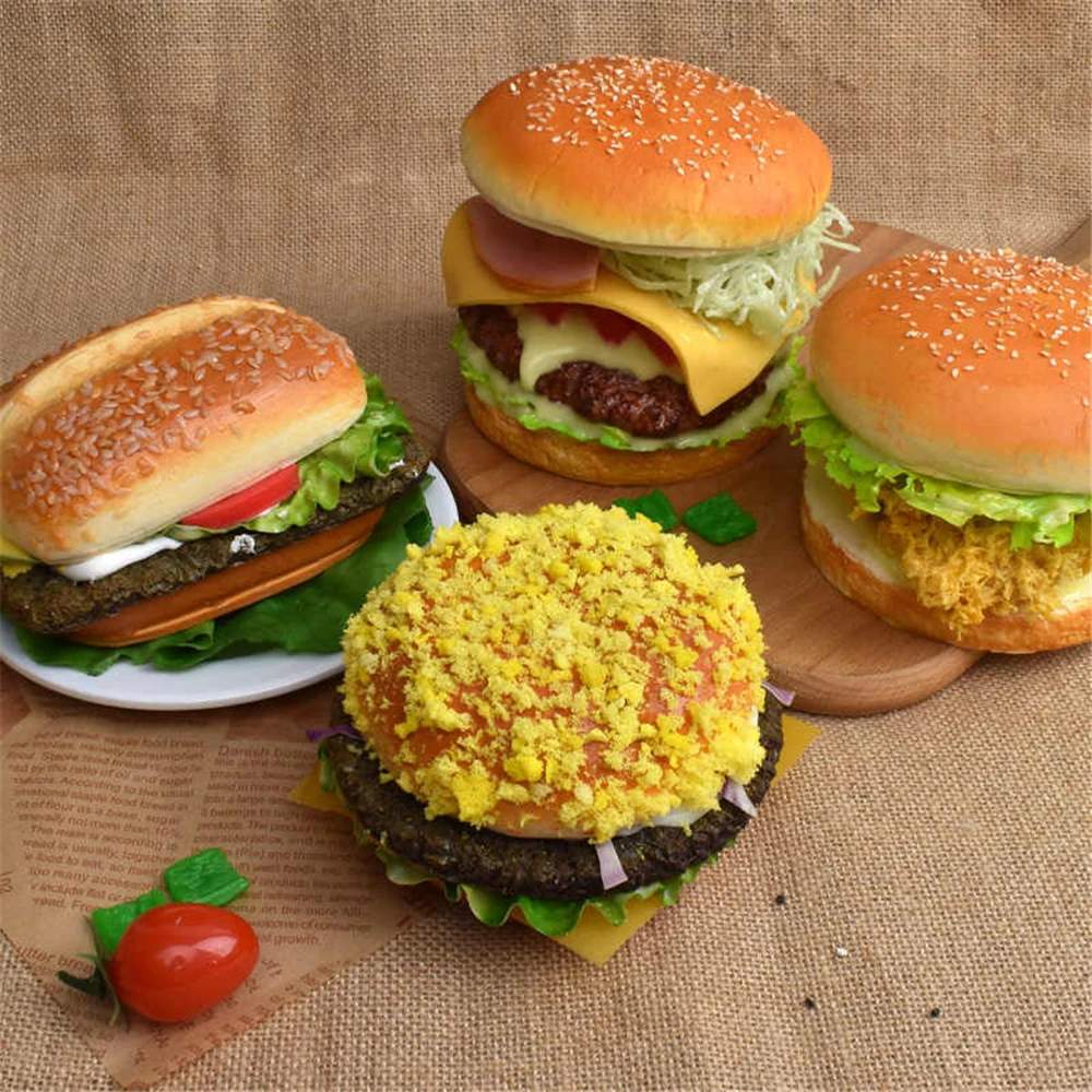 

food Artificial burgers bakery Store decor sausage ham eggs sesame cheese bacon vegetables chicken beef hamburger model