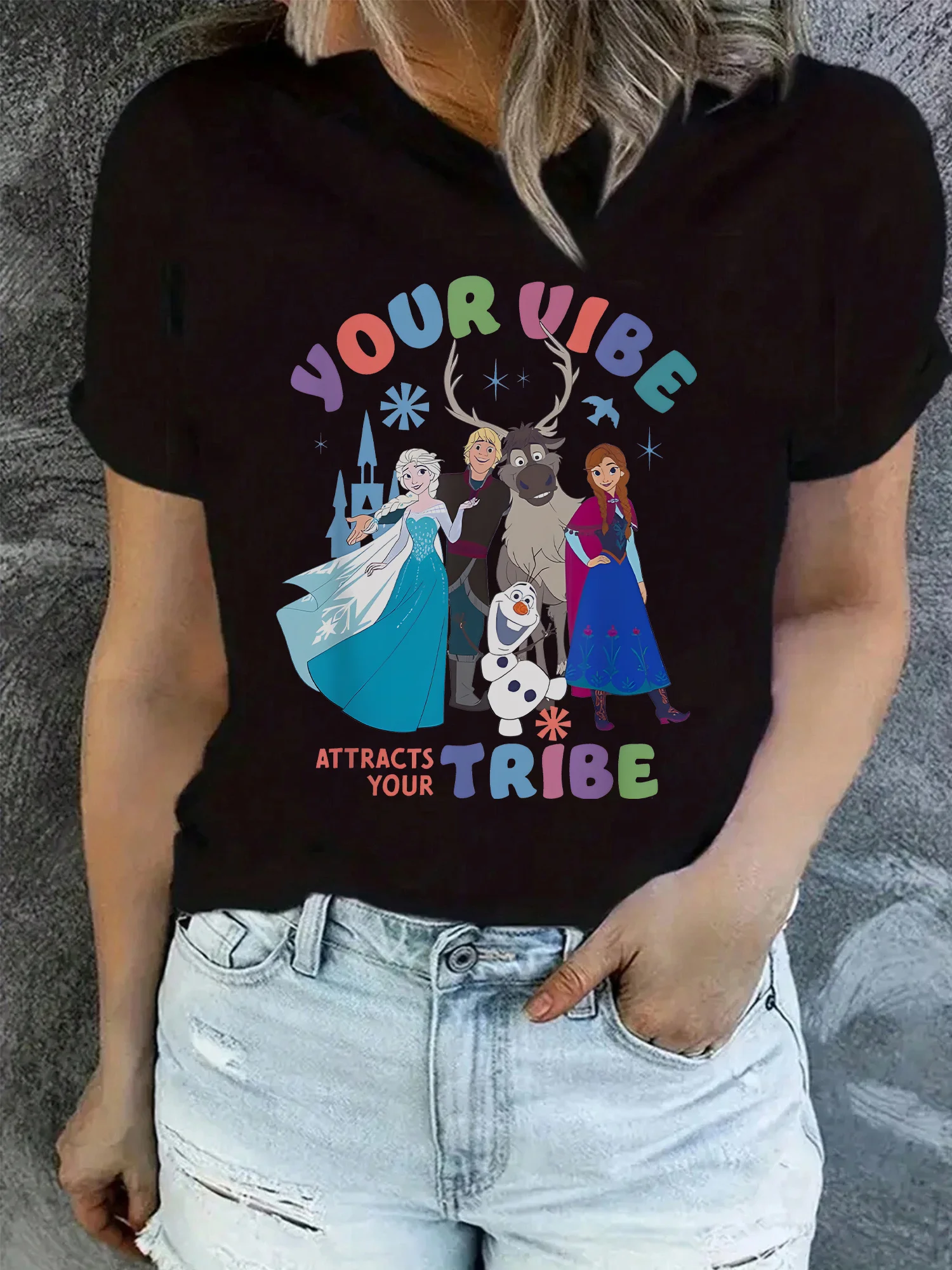 

Snow Princess Friend Pattern T-shirt - Casual Round Neck, Designed with "your Atmosphere Attracts Your Tribe", Anna and More